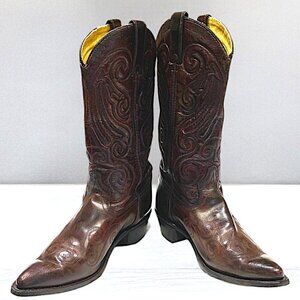 Vintage Embroidered Texas Brand Western Cherry/Brown Boots Size 9.5 EE